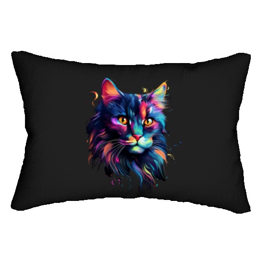 Cat Face MaineCoon Cat In Color Lumbar Pillows