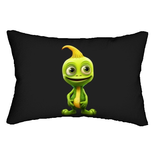 Green Alien & Pumpkin: Unexpected Encounter Lumbar Pillows