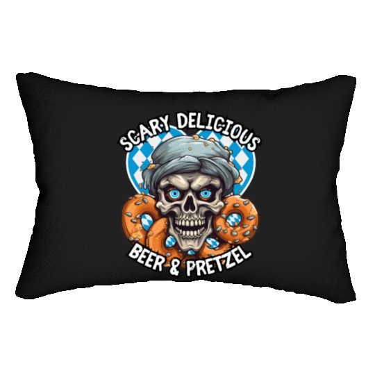Skull beer and pretzel - Scary delicious Lumbar Pillows