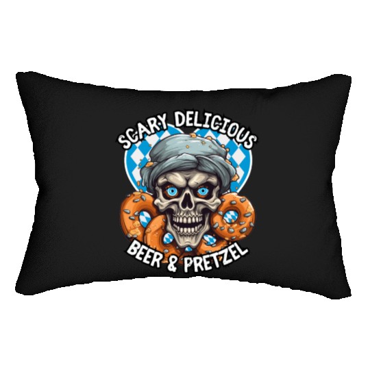 Skull beer and pretzel - Scary delicious Lumbar Pillows