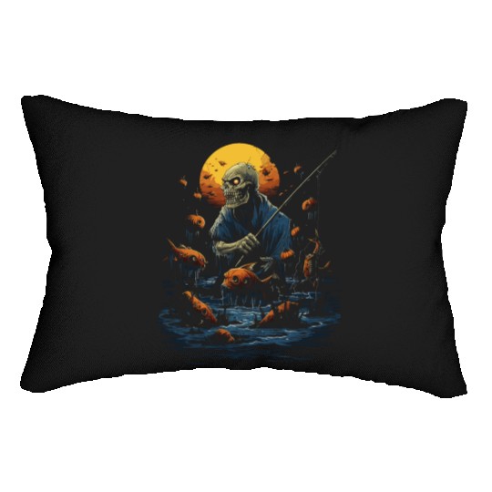 Haunted Fishing Trip Spooky Halloween Angler Lumbar Pillows