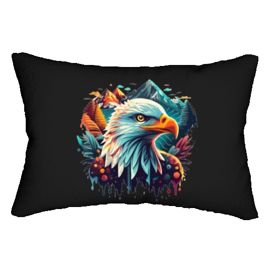 Eagle in front of mountains Lumbar Pillows