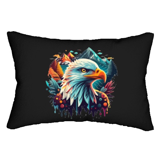 Eagle in front of mountains Lumbar Pillows