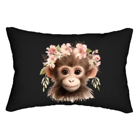 Monkey Chimpanzee Jungle Animal Boho Floral Ape Lumbar Pillows