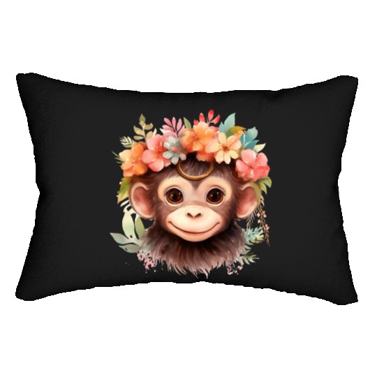 Monkey Chimpanzee Jungle Animal Boho Floral Ape Lumbar Pillows