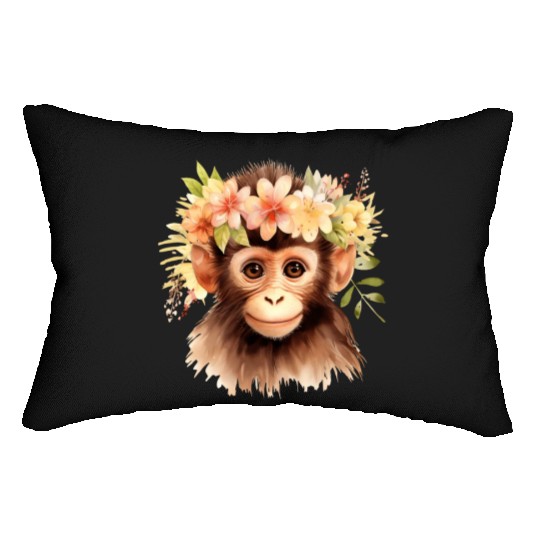 Monkey Chimpanzee Jungle Animal Boho Floral Ape Lumbar Pillows