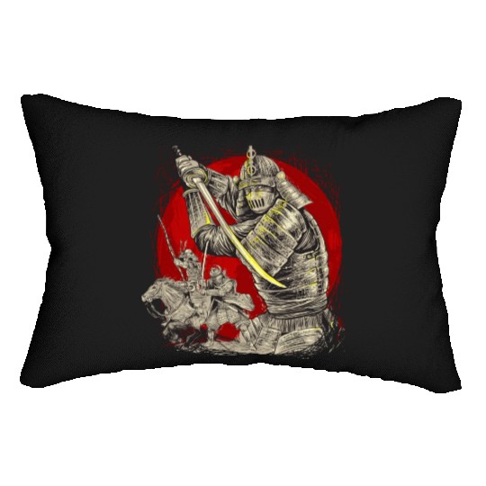 Samurai Silhouette: Duel Under the Crimson Moon Lumbar Pillows