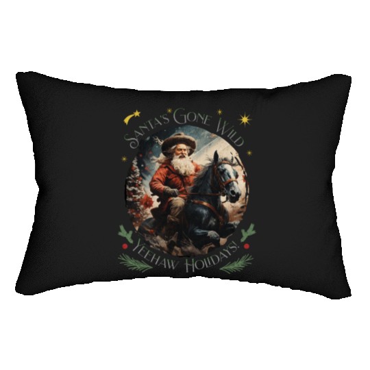 Retro Western Christmas Tree Santa Claus Cowboy Lumbar Pillows