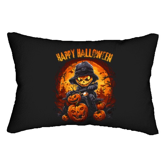 Halloween Pumpkin Riding Motorcycle Rider Lumbar Pillows