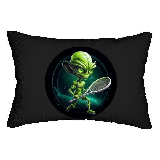 Cool Green Alien Tennis Player: Unique Sports Desi Lumbar Pillows