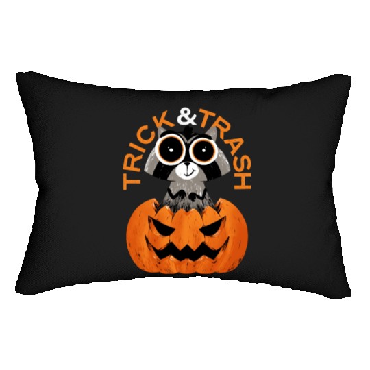 Trick And Trash Halloween Raccoon Lumbar Pillows