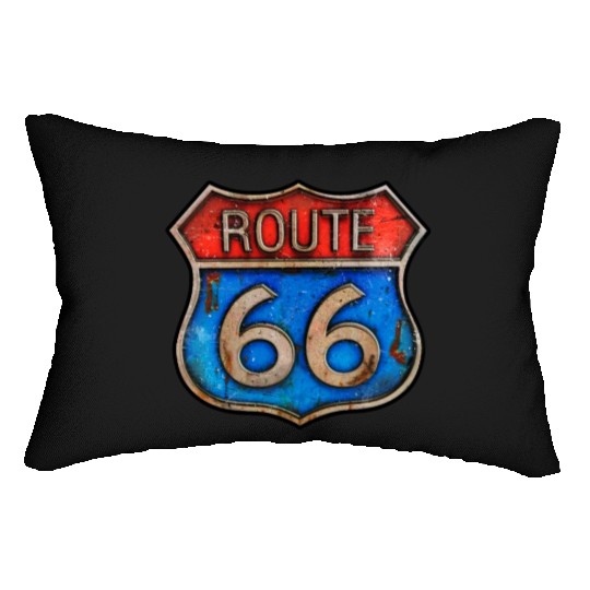 Route 66 vintage sign - Rusty metal Lumbar Pillows