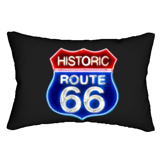 Route 66 neon sign Lumbar Pillows