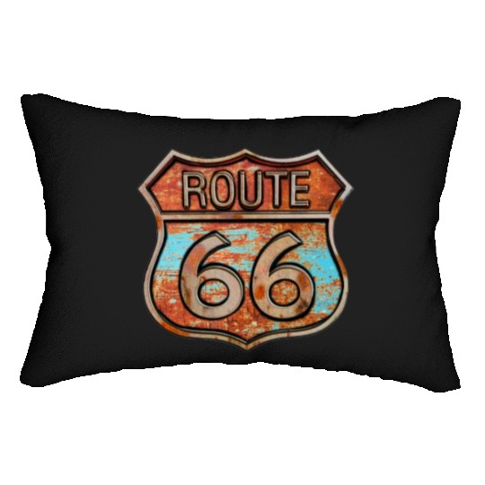 Route 66 vintage sign - Rusty metal sign Lumbar Pillows