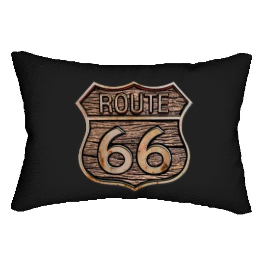 Route 66 vintage sign - Wood log signage Lumbar Pillows