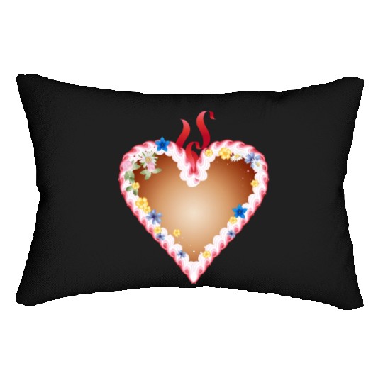 Gingerbread heart folk festival with icing and bow Lumbar Pillows