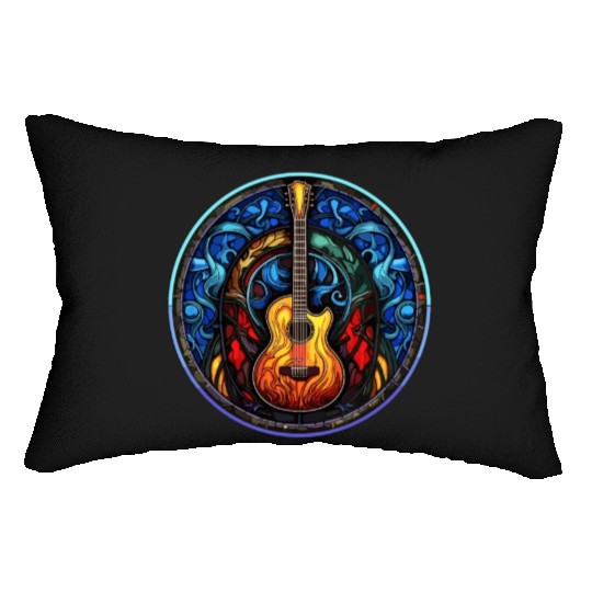 Stylish and Trendy Guitar - Artistic Stained Glass Lumbar Pillows