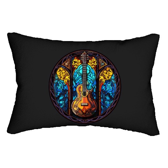 Guitar Stained Glass Art - Men Women Guitar Lumbar Pillows