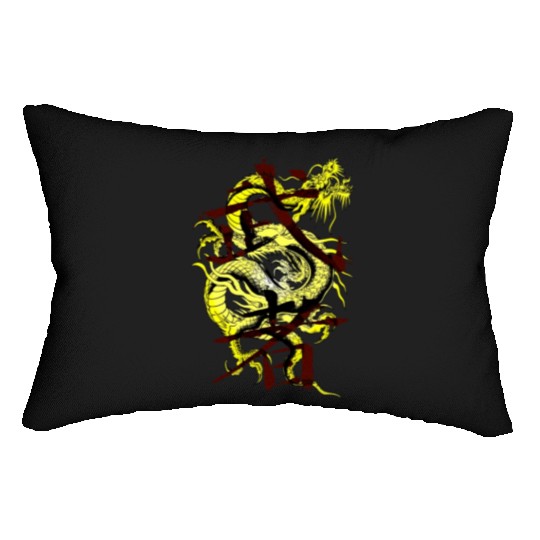 Yellow Dragon Warrior Lumbar Pillows