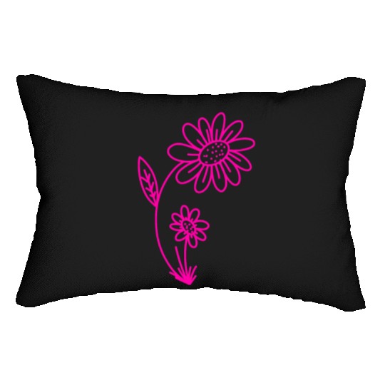 Pink Flower - simple, lineart, drawing Lumbar Pillows