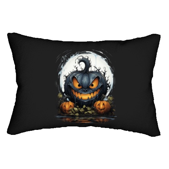 Scary Pumpkin Face I Spooky Halloween Lumbar Pillows