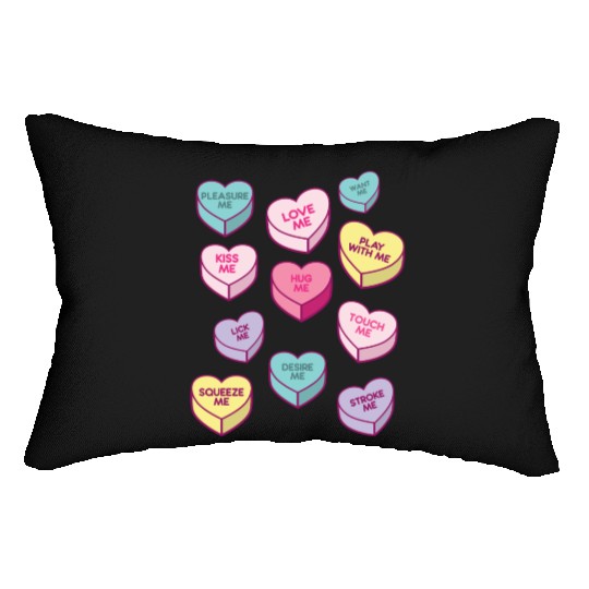 Love Me Kiss Me Pleasure Me Candy Hearts Lumbar Pillows