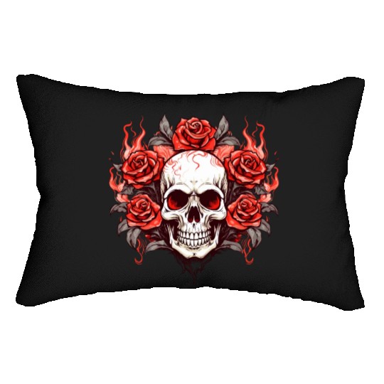 Halloween Roses and Skull Lumbar Pillows