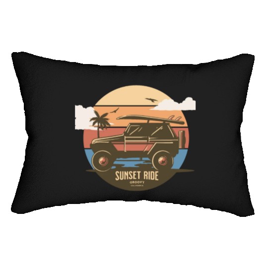 Sunset Ride - Beach Jeep - Groovy California T-Shi Lumbar Pillows