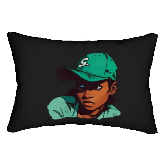 Light Skin Girl in Baseball Hat Lumbar Pillows