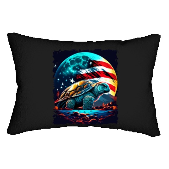 America turtle under Moon with American Flag Lumbar Pillows
