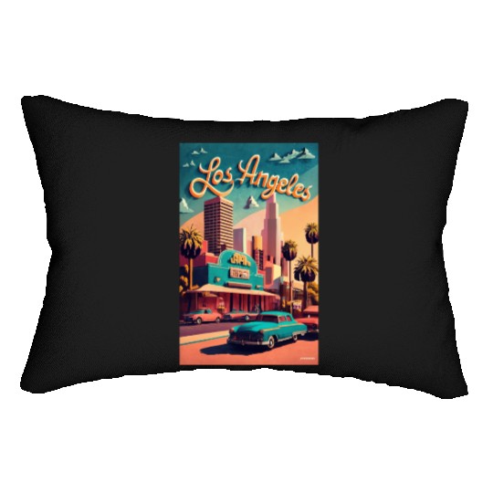 Los Angeles, Cities of the World, Poster vintage Lumbar Pillows
