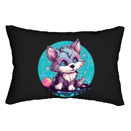Digital Art Fox Sitting on Rock Crescent Moon Lumbar Pillows
