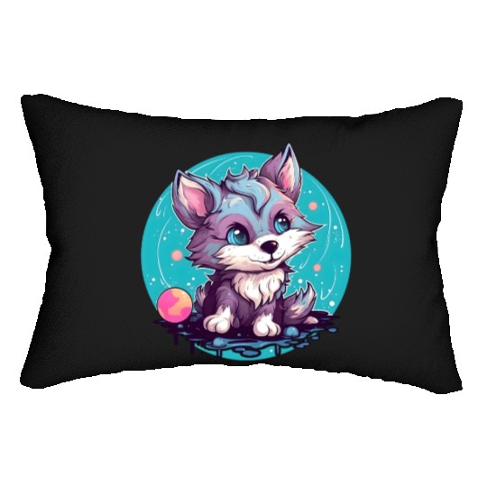 Digital Art Fox Sitting on Rock Crescent Moon Lumbar Pillows