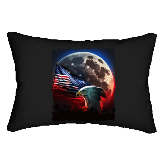 America eagle under Moon with American Flag Lumbar Pillows