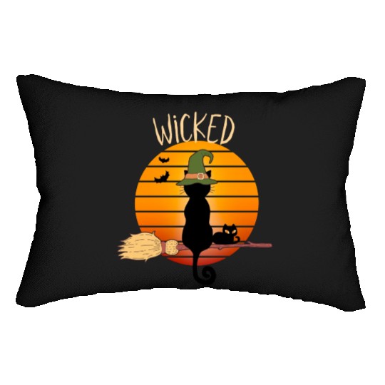 Wicked Cat Witch Funny Halloween Witch Lumbar Pillows