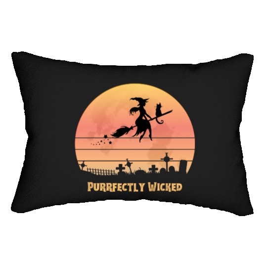 Wicked Cat Witch Funny Halloween Witch Lumbar Pillows