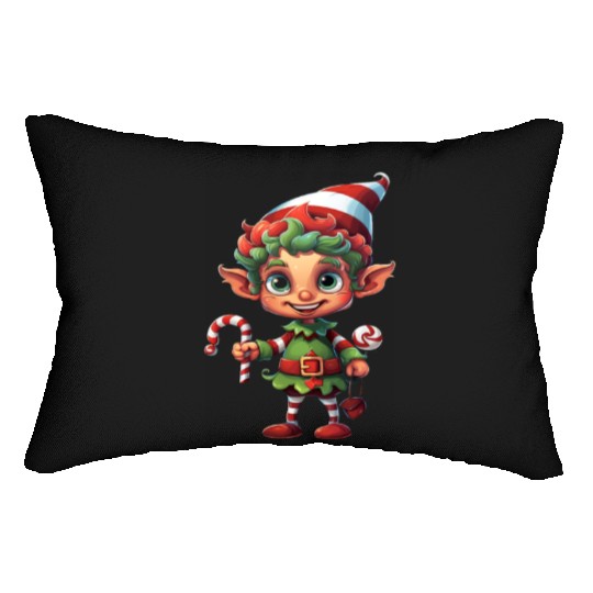 Christmas Elf Candy Cane X-Mas Pajamas Party Lumbar Pillows
