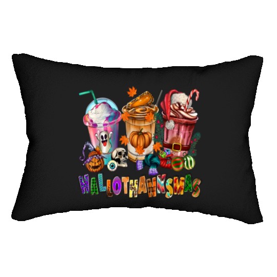 Happy Hallothanksmas Coffee Latte Halloween Lumbar Pillows