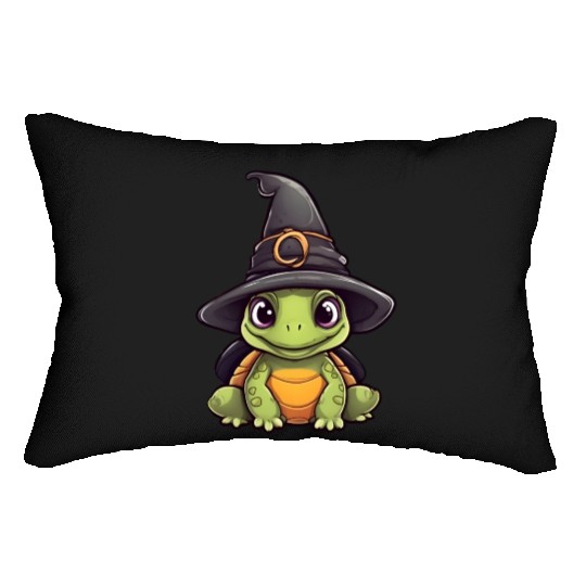 Cute Halloween turtle with a witch hat. Lumbar Pillows