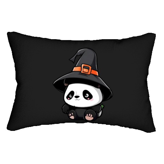 Cute Halloween panda with a witch hat. Lumbar Pillows