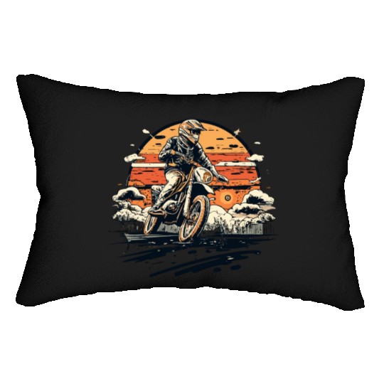 Retro Vintage Sunset Dirt Bike Design Lumbar Pillows