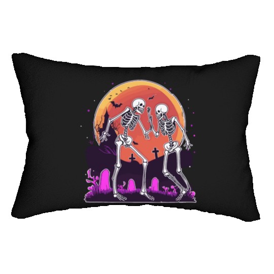 "Skeletal Dance-Off Under Neon Moon" Lumbar Pillows