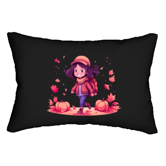 Autumn Serenity: 'Girl in Fall' Apparel Lumbar Pillows
