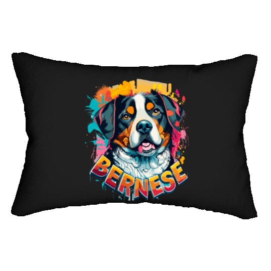 Bernese Mountain Dog Head Vibrant Color Splash Lumbar Pillows