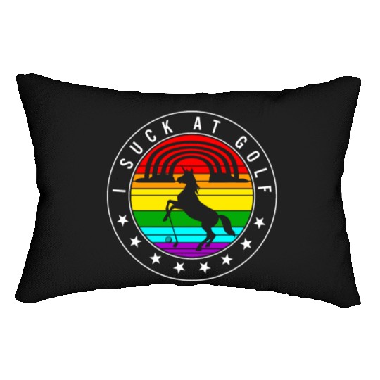 Golf Lumbar Pillows, I Suck At Golf Unicorn Rainbow Retro