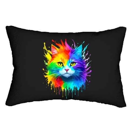 Rainbow Cat Realistic Watercolor Cute Cat Paint Lumbar Pillows