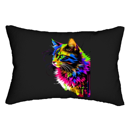 Rainbow Cat Realistic Watercolor Cute Cat Paint Lumbar Pillows