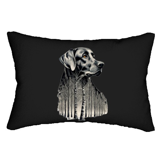 Funny black labrador charcoal drawing Lumbar Pillows