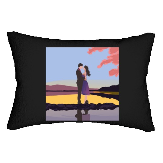 Romantic couple dance with sakura flowers Lumbar Pillows