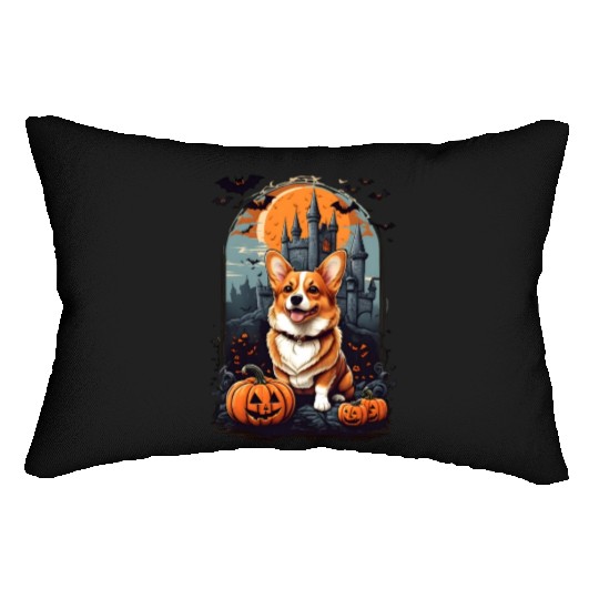 Bewitching Corgi Tails: A Halloween Extravaganza! Lumbar Pillows